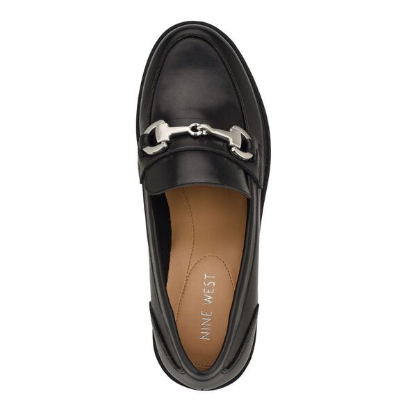 Nine West Chunky Lug Sole Metal Chain Faux Black Leather Platform Loafers US 7 - Picture 2 of 6